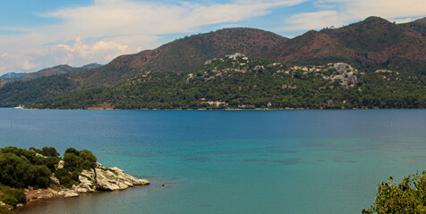 Peaceful seascape presenting on of the part o Marmaris bay, Turkey, selective focus