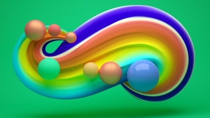 Abstract rainbow shape with green background. Colorful 3d illustration.