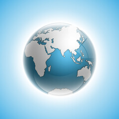 Globe icon with smooth shadows and white map of the continents of the world. Illustration
