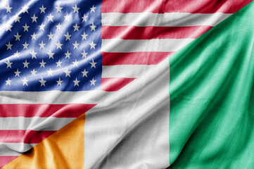 Mixed USA and Cote d'lvoire flag, three dimensional render
