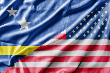 Fototapeta na wymiar Mixed USA and Curacao flag, three dimensional render