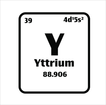 Yttrium (Y) button on black and white background on the periodic table of elements with atomic number or a chemistry science concept or experiment.	