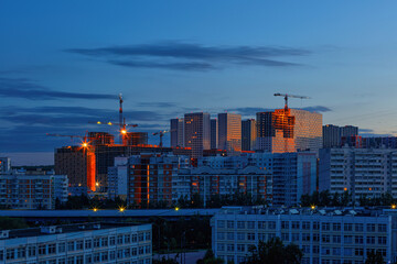 Fototapeta premium Moscow, Butovo district, new building, view from the window into the territory near the house, new houses, building.