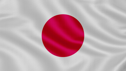 Flag of Japan. Realistic waving flag 3D render illustration with highly detailed fabric texture.