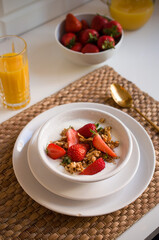 Morning breakfast granola with strawberries