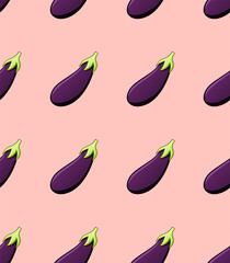 Eggplants seamless pattern on pink background. Print for textile, decor, site.