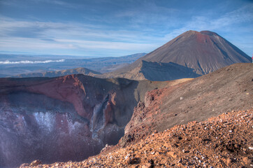 Red crater and Mount Ngauruhoe at Tongariro national park in New Zealand