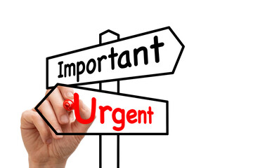 Signpost with the words important and urgent on a whiteboard. Conceptual.