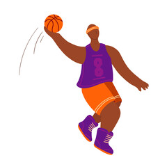 Basketball player flat hand drawn vector illustration. Athlete hitting the ball smash cartoon character. Man in sportswear doodle drawing. Sport competition concept. Team sport