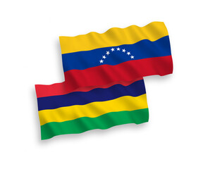 Fototapeta premium Flags of Venezuela and Mauritius on a white background