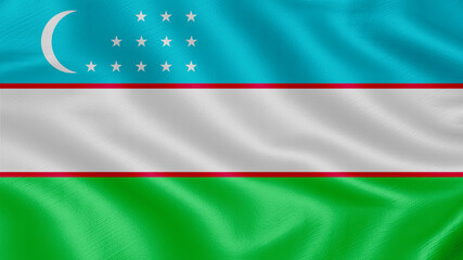 Obraz premium Flag of Uzbekistan. Realistic waving flag 3D render illustration with highly detailed fabric texture.