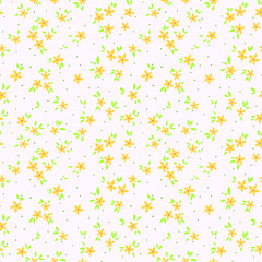 Cute floral pattern in the small flower. Ditsy print. Motifs scattered random. Seamless vector texture. Elegant template for fashion prints. Printing with small yellow flowers. White background.