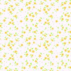 Cute floral pattern in the small flower. Ditsy print. Motifs scattered random. Seamless vector texture. Elegant template for fashion prints. Printing with small yellow flowers. White background.