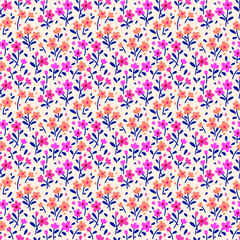 Cute floral pattern in the small flower. Ditsy print. Motifs scattered random. Seamless vector texture. Elegant template for fashion prints. Printing with small pink flowers. White background.
