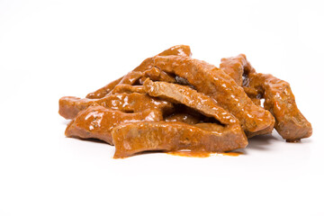 Cooked beef stroganoff sauce isolated on white background