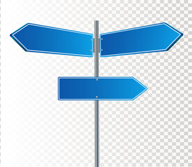 Direction road signs arrows on blue sky. Vector illustration.