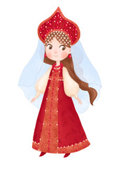 Girl in russian traditional suit, cartoon character, russia
