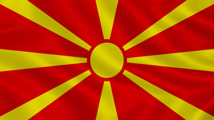 Flag of Macedonia. Realistic waving flag 3D render illustration with highly detailed fabric texture.