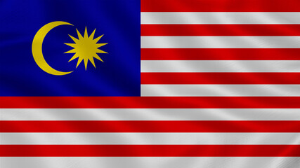 Flag of Malaysia. Realistic waving flag 3D render illustration with highly detailed fabric texture.