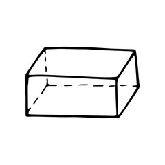  Parallelepiped in doodle style isolated. Single geometric figure. Sign logo. children school symbol.  Black outline on white background. Vector illustration. EPS10