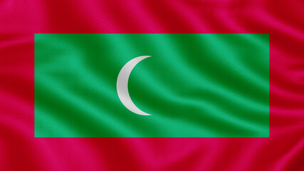 Flag of Maldives. Realistic waving flag 3D render illustration with highly detailed fabric texture.