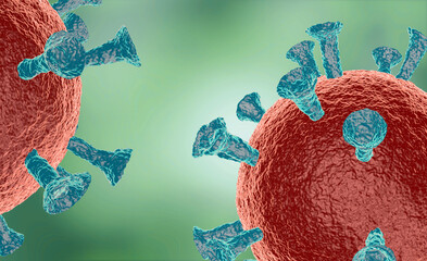 Illustration of virus cells or bacteria molecule under microscope. Abstract 3d illustration corona virus cells.Pathogen respiratory influenza. Flying Covid virus cells