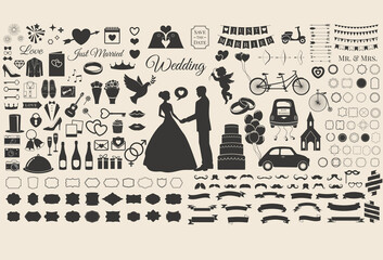 Set of Wedding Marriage, Bridal Invitation Vintage Design Elements, Designers Toolkit