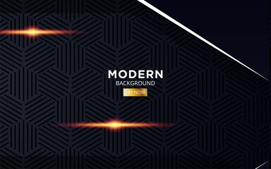 modern abstract future black premium background banner with golden light line in hexagon texture.