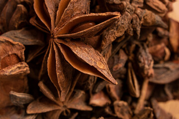 Anise in the shape of stars close up. Selective focus
