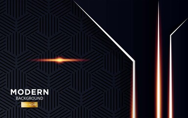 modern abstract future black premium background banner with golden light line in hexagon texture.