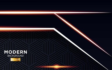 modern abstract future black premium background banner with golden light line in hexagon texture.