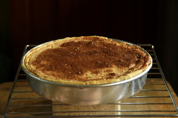 Freshly baked egg pie on a table