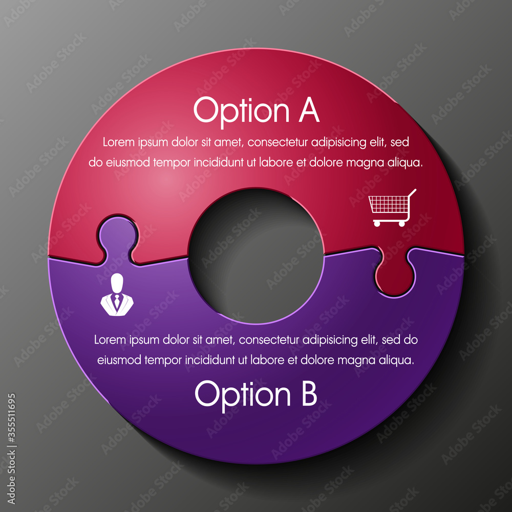 Aufkleber double puzzle presentation infographic template with explanatory text field for business statistics