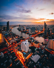 Bangkok city at sunset time.