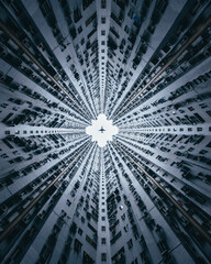 Architecture symmetry building with the plane in Macao, China 