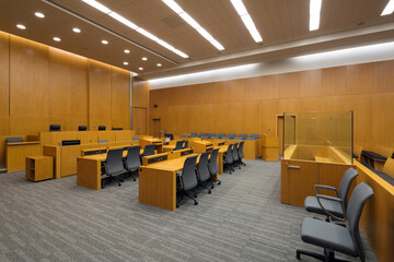 New modern courtroom viewed from the side
