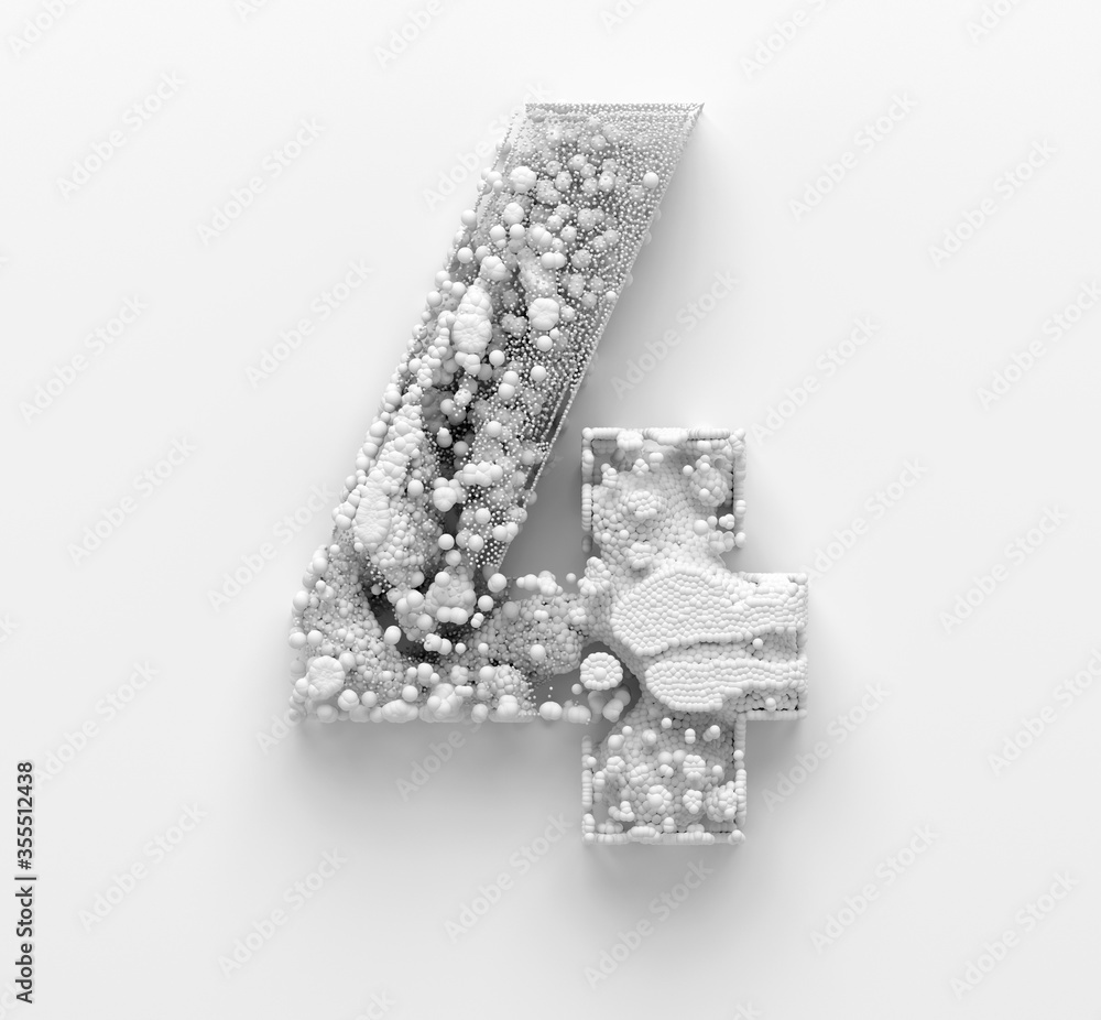 Poster 3d render of abstract black and white art with surreal logo sign symbol number four 4 based on small
