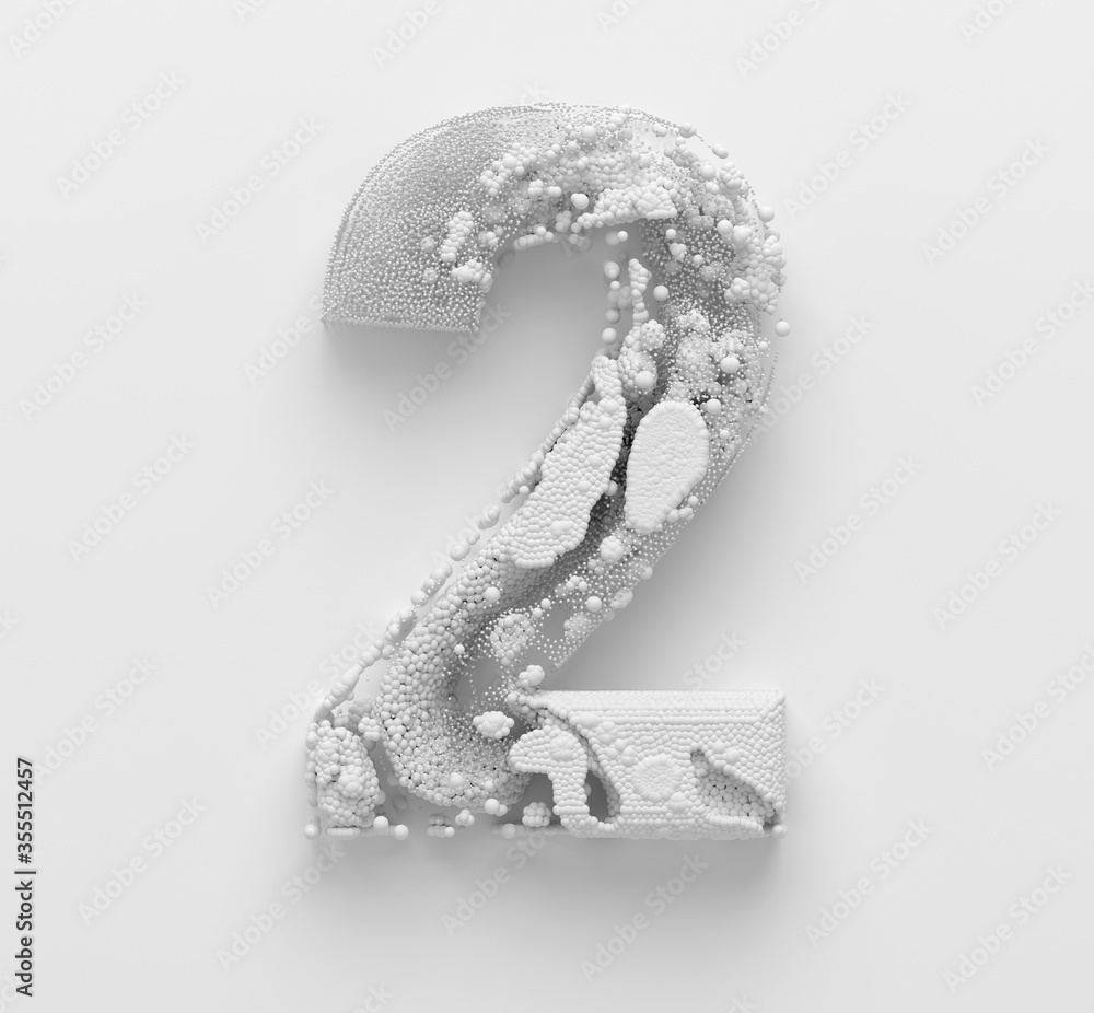 Poster 3d render of abstract black and white art with surreal logo sign symbol number two 2 based on small 
