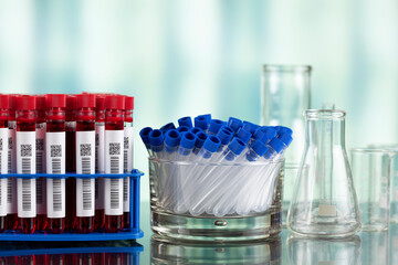 Laboratory tests - blood in glass tubes in a medical laboratory