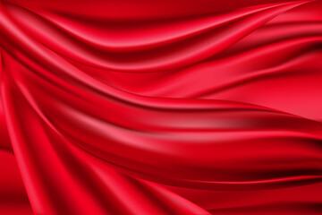 Fototapeta na wymiar Abstract texture of a red satin fabric. Artistic background. Silk surface