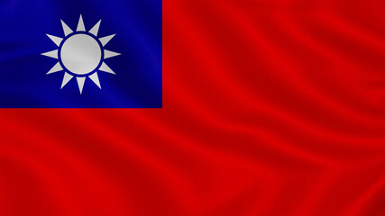 Flag of Taiwan. Realistic waving flag 3D render illustration with highly detailed fabric texture.