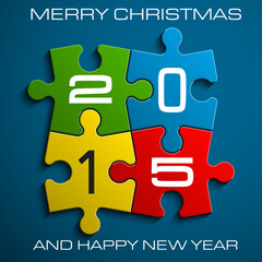 Obraz premium Figures 2015 on the colorful puzzles on a blue background