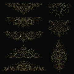Vector set of calligraphic design elements in gold