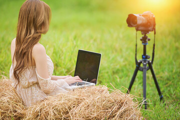 Vlogger editing video create content for upload on social media or internet online connect...