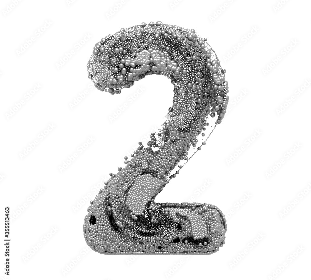 Poster 3d render of abstract art 3d letter number sign or symbol two 2 based on small and big metallic chro