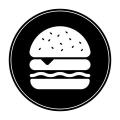 Hamburger icon black burger with bun vector illustration round frame flat design