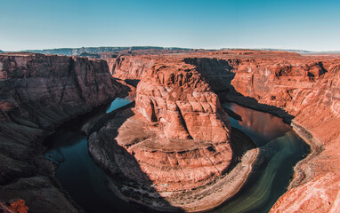 Panorama from a Horseshoe Bend viewpoint. Colorado River in a canyon in Arizona, USA