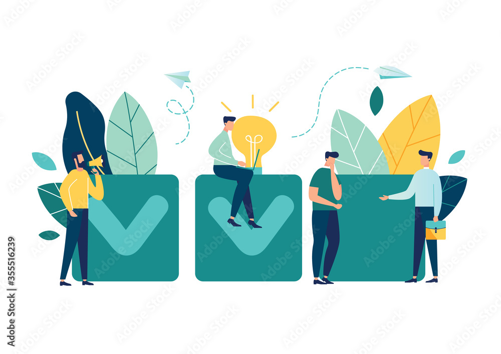 Aufkleber vector illustration. little people characters make an design business graphics tasks scheduling-vect