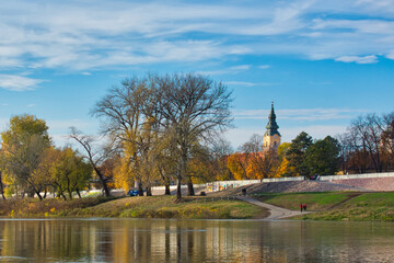 Fototapeta premium View of Northern bank of River Tisza at Szolnok