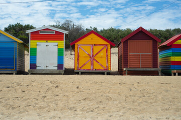Obraz na płótnie Canvas Brighton Bathing Boxes are located at Brighton Beach in Melbourne, Australia. It is one of the most photographed spots in Melbourne.